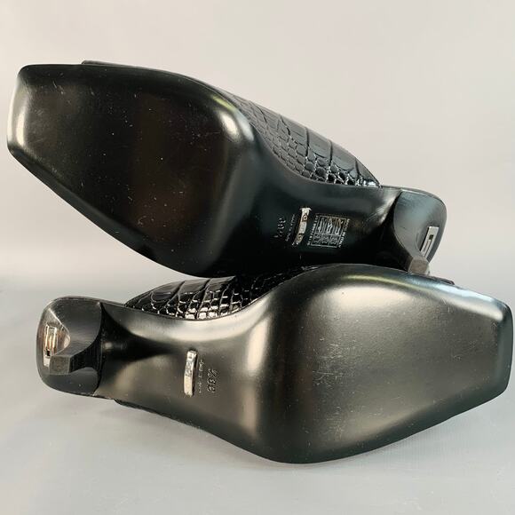 GUCCI Size 9.5 Black Croc Embossed Leather Mules Pumps - Picture 6 of 9